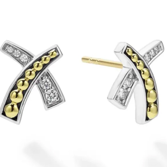 LAGOS Jewelry - LAGOS 18k Gold, Silver & Diamond X Graffiti Stud Earrings
